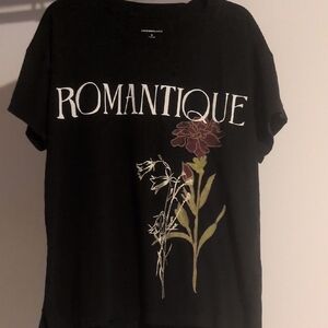 Anthropologie Black Tee with Floral Graphic